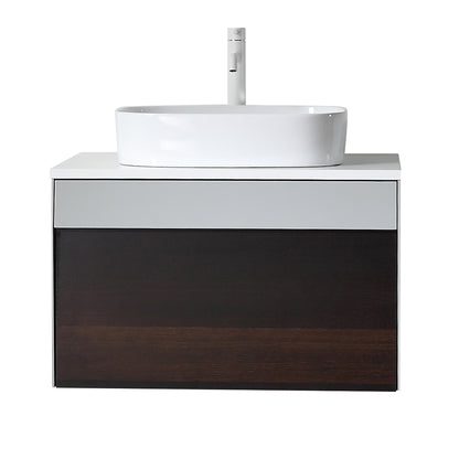 Ronda 30" Wall Mounted Bathroom Vanity with Pure White Quartz Top and Ceramic Vessel Sink