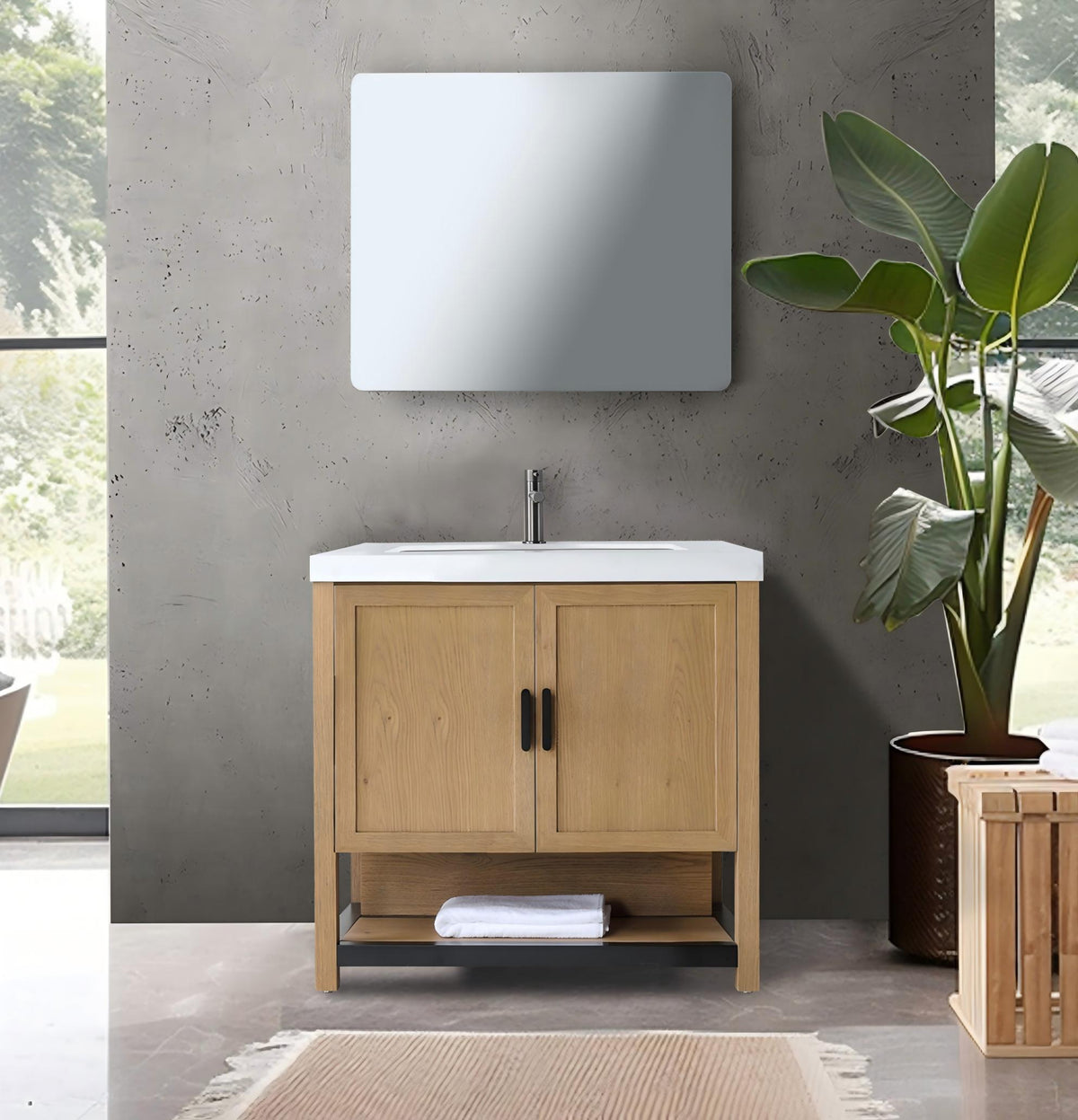 Bathroom Vanity, Pecan Oak, Winchester 36 inch, Pure White Quartz Top