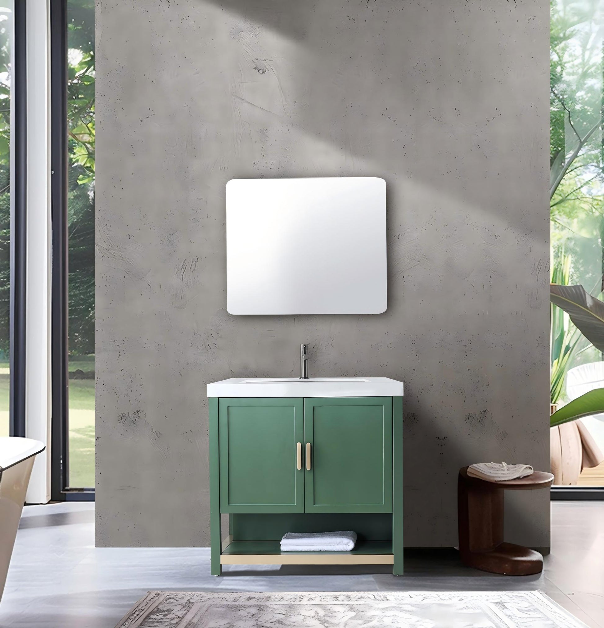 Bathroom Vanity, Forest Green, Winchester 36 inch, Pure White Quartz Top