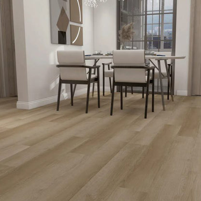 Central Beech waterproof SPC vinyl plank flooring, matte wood look, EIR surface, beveled edges, 60 by 9 inch planks