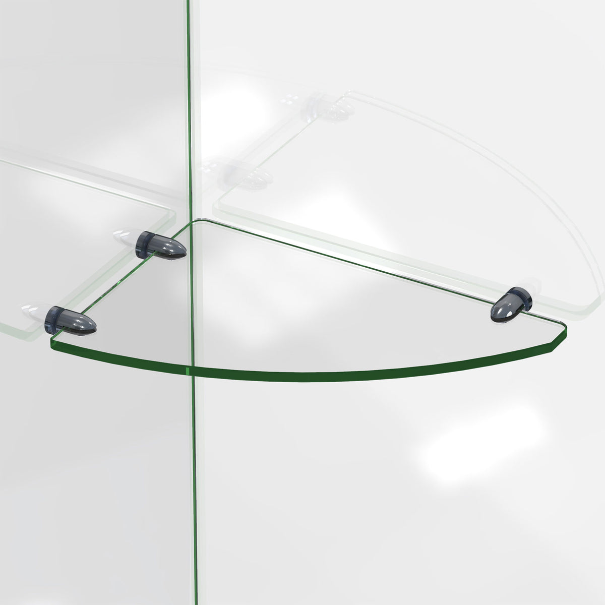 12 x 8 inch corner glass shelf installed between two glass shower panels
