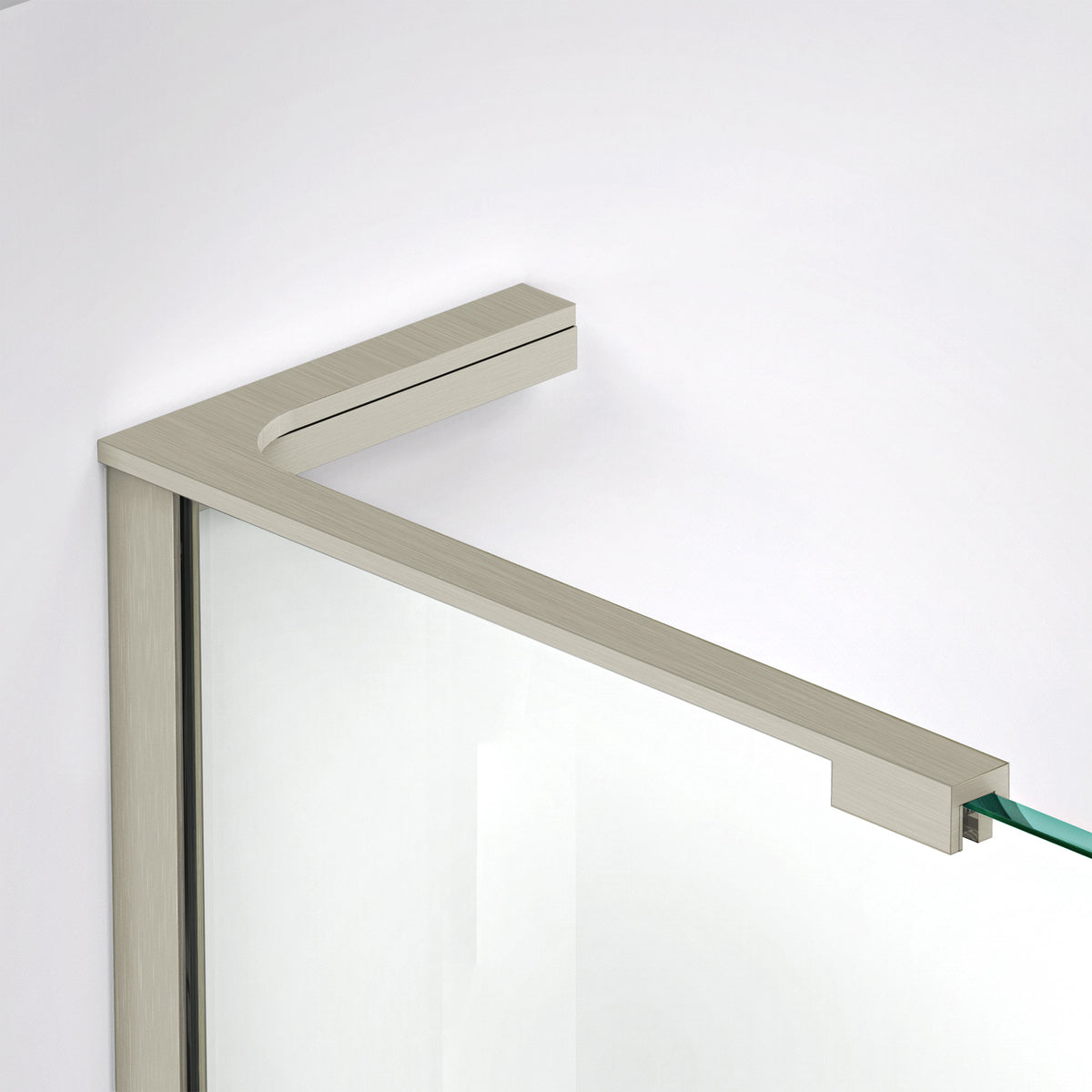 8 inch L-bar support bracket in Brushed Nickel installed on 3/8 inch shower glass, left wall