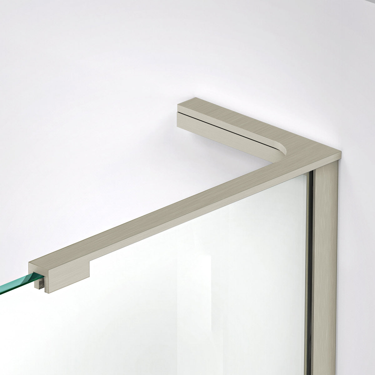 8 inch L-bar support bracket in Brushed Nickel installed on 3/8 inch shower glass, right wall