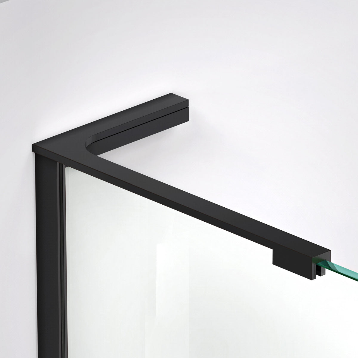 8 inch L-bar support bracket in Satin Black installed on 3/8 inch shower glass, left wall