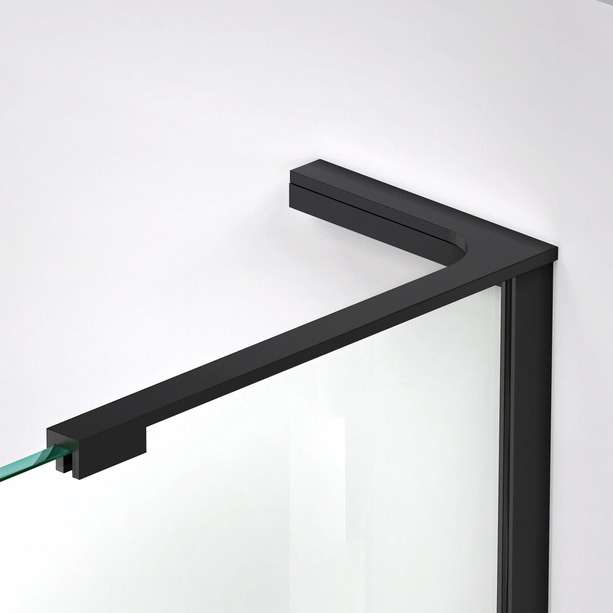 8 inch L-bar support bracket in Satin Black installed on 3/8 inch shower glass, right wall