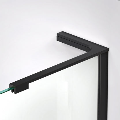 8 inch L-bar support bracket in Satin Black installed on 3/8 inch shower glass, right wall