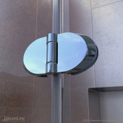 Aqua Frameless Bi-Fold Shower Door Kit with Biscuit Shower Base Pan