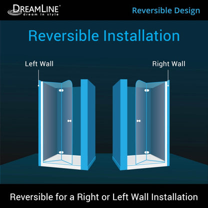 Aqua Frameless Bi-Fold Shower Door Kit with Biscuit Shower Base Pan