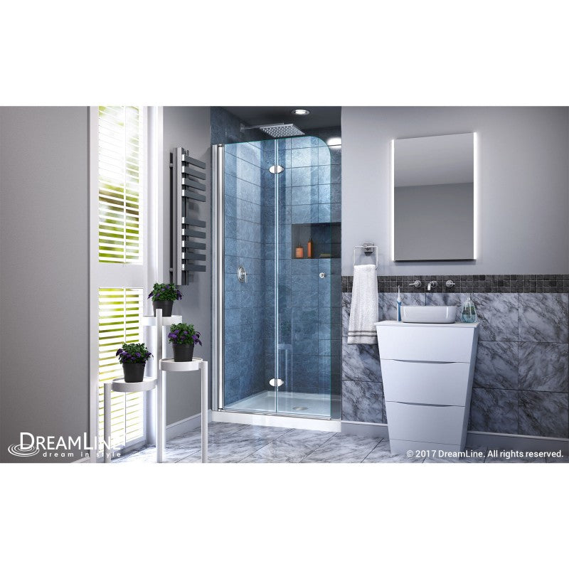 Aqua Frameless Bi-Fold Shower Door Kit with White Shower Base Pan