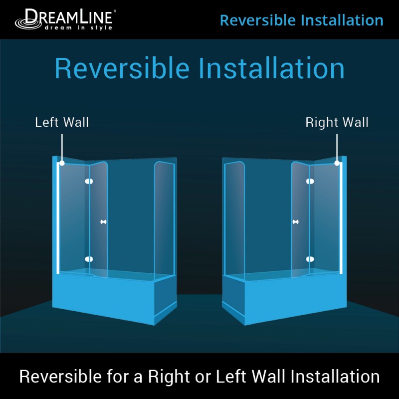 Aqua Frameless Bi-Fold Tub Door with Return Panel