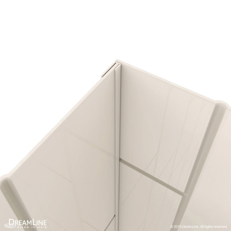 Aqua-Q Frameless Bi-Fold Shower Door Kit with Subway Style Wall and Biscuit Shower Base Pan