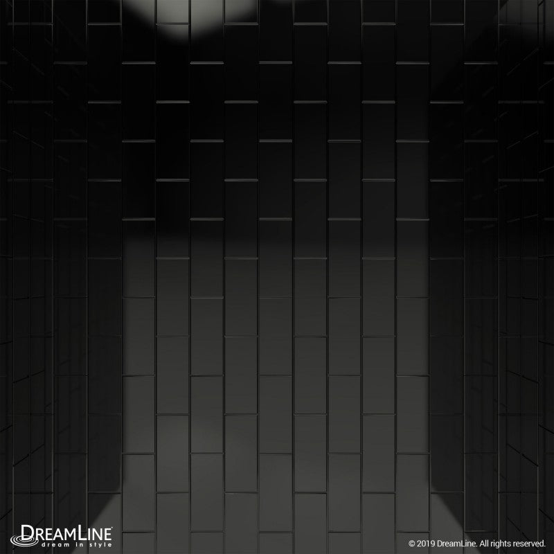 Aqua-Q Frameless Bi-Fold Shower Door Kit with Subway Style Wall and Black Shower Base Pan