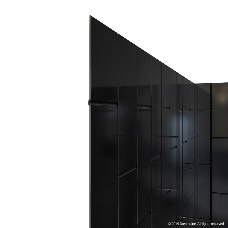 Aqua-Q Frameless Bi-Fold Shower Door Kit with Subway Style Wall and Black Shower Base Pan