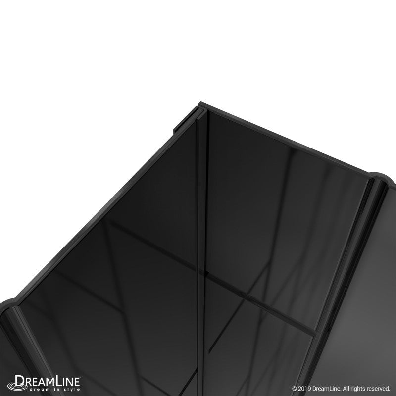 Aqua-Q Frameless Bi-Fold Shower Door Kit with Subway Style Wall and Black Shower Base Pan