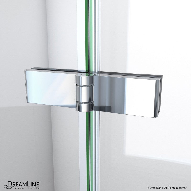 Aqua-Q Frameless Bi-Fold Shower Door Kit with Subway Style Wall and White Shower Base Pan
