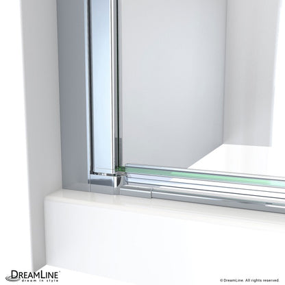 Aqua-Q Frameless Bi-Fold Shower Door Kit with Subway Style Wall, Storage Niche, and Biscuit Shower Base Pan