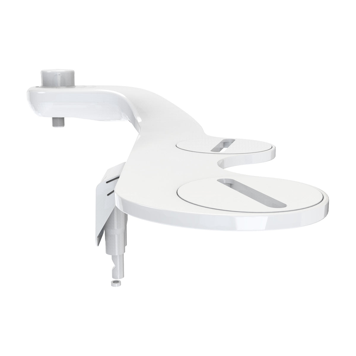 Aqua Swing non-electric bidet toilet attachment in White, angled view with mounting plate