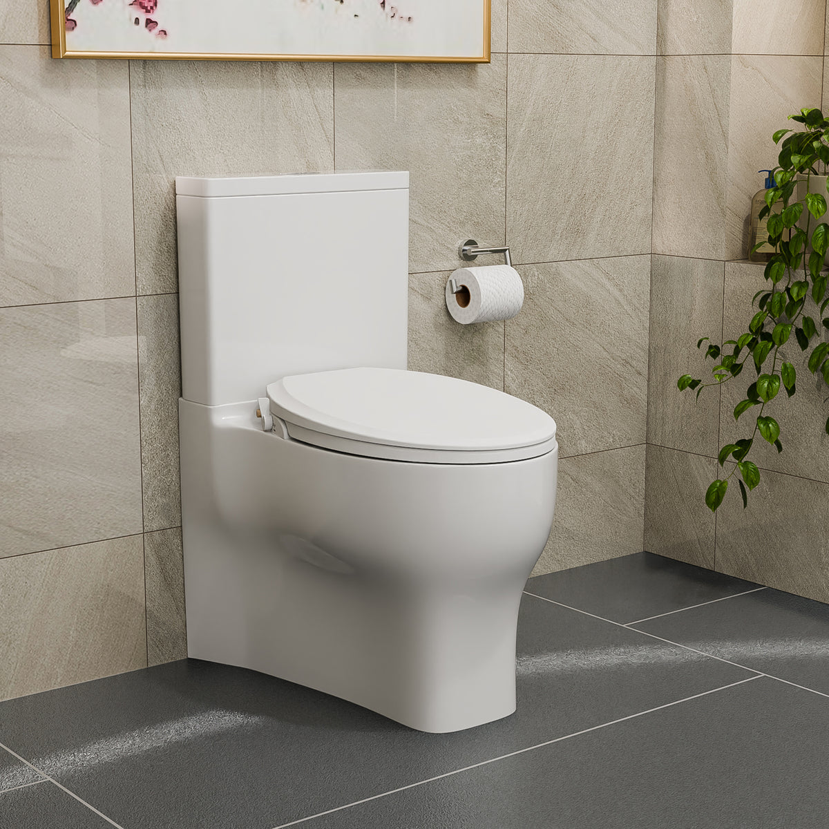 Aqua Swing non-electric bidet toilet seat in White installed on a toilet in a modern bathroom