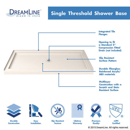 Aqua Ultra Frameless Hinged Shower Door Kit with Biscuit Shower Base Pan and Center Drain