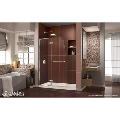 Aqua Ultra Frameless Hinged Shower Door Kit with Biscuit Shower Base Pan and Left Drain
