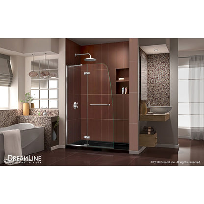 Aqua Ultra Frameless Hinged Shower Door Kit with Black Shower Base Pan and Left Drain