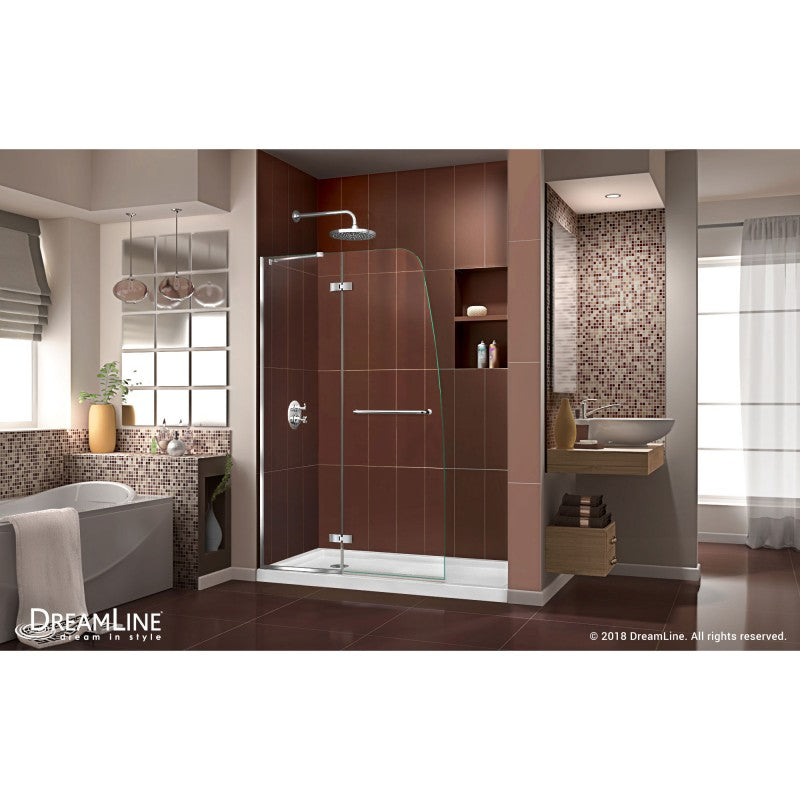 Aqua Ultra Frameless Hinged Shower Door Kit with White Shower Base Pan and Left Drain