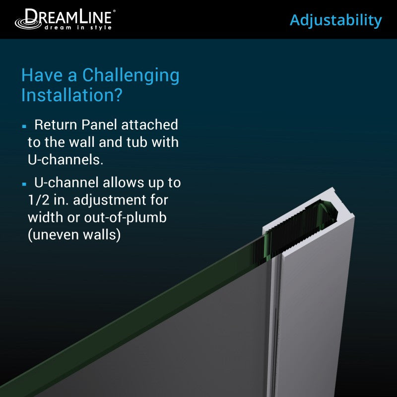 Aqua Uno Frameless Hinged Tub Door with 30 in. Return Panel