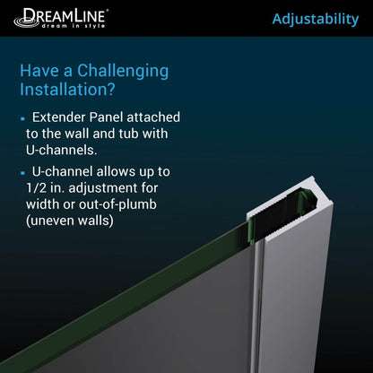 Aqua Uno Frameless Hinged Tub Door with Extender Panel