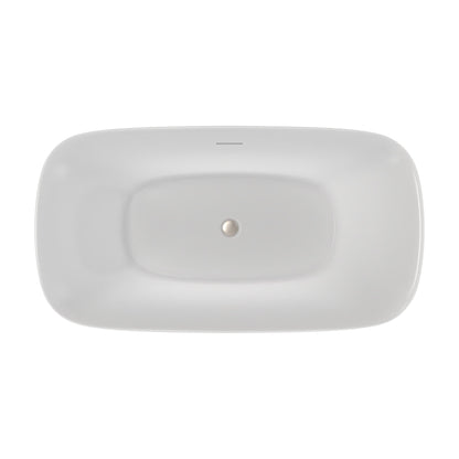 Ascend 59 inch freestanding acrylic bathtub in gloss white with Brushed Nickel drain
