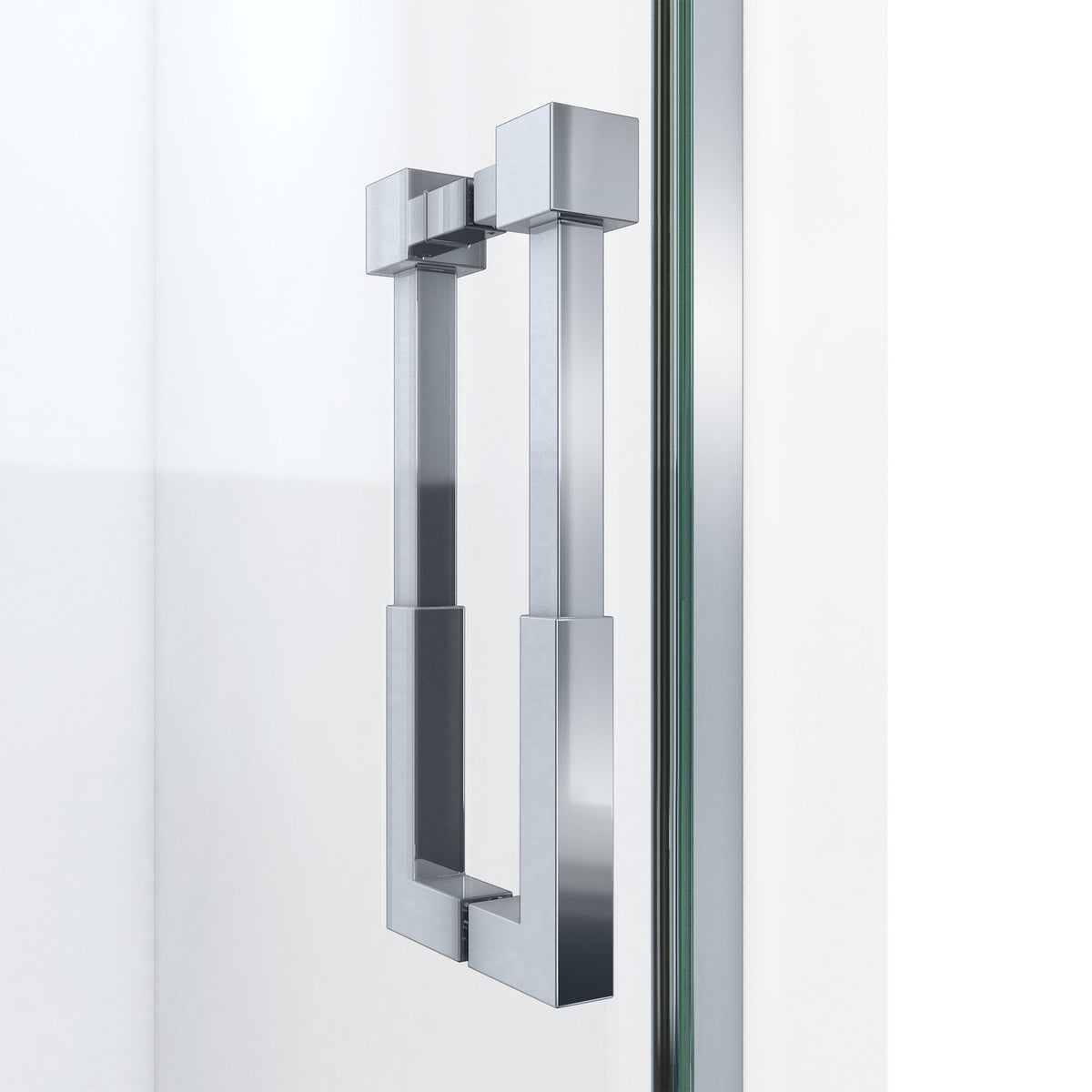 Ascend frameless pivot shower door handle in Polished Chrome, detail view