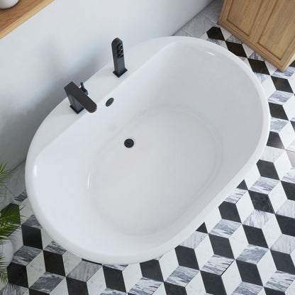 Caribbean 60 inch freestanding acrylic bathtub in gloss white, shown in a styled setting