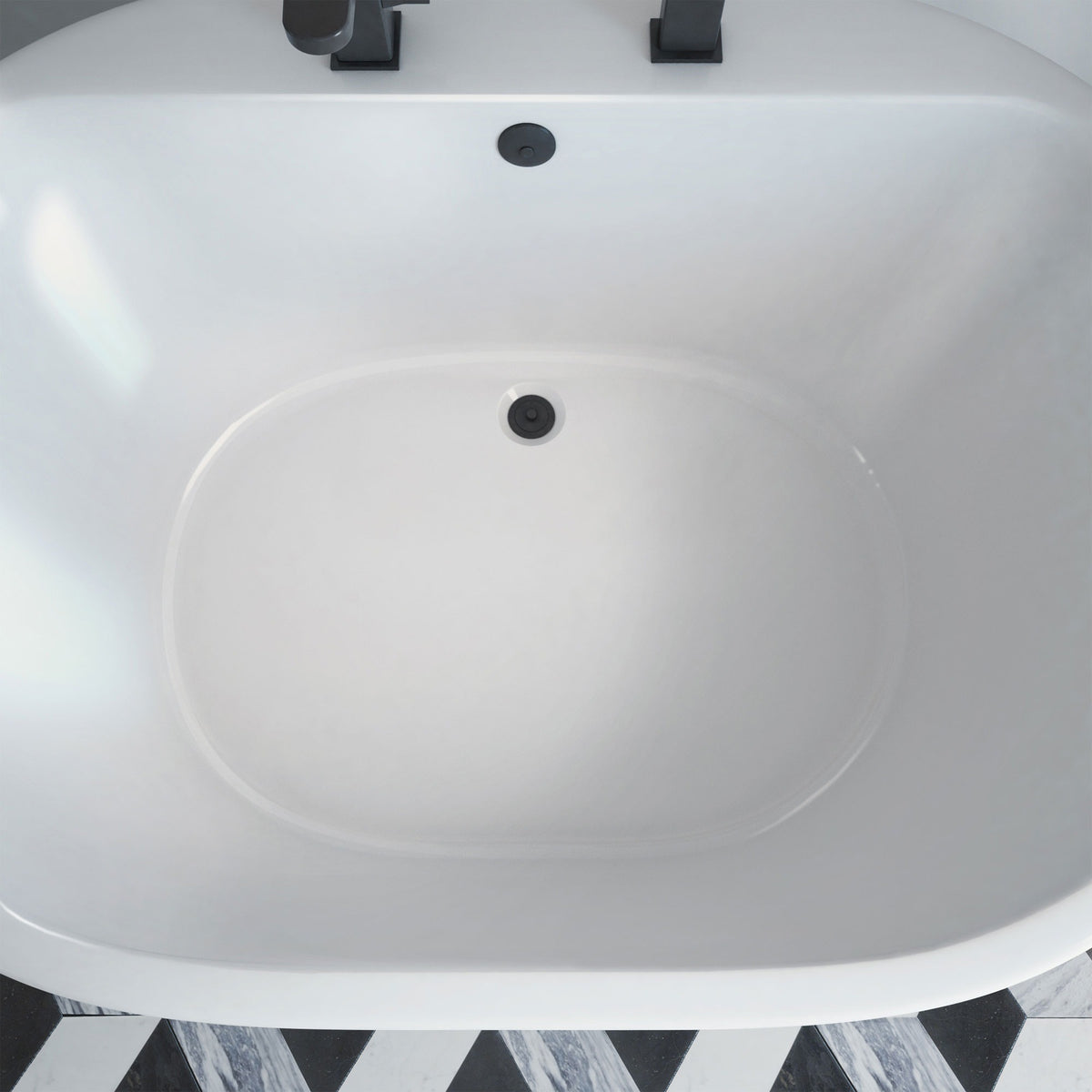 Caribbean 60 inch freestanding acrylic bathtub in gloss white, shown in a styled setting