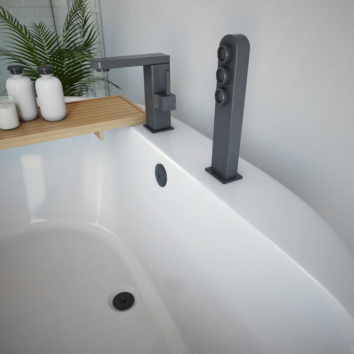 Caribbean 60 inch freestanding acrylic bathtub in gloss white, shown in a styled setting