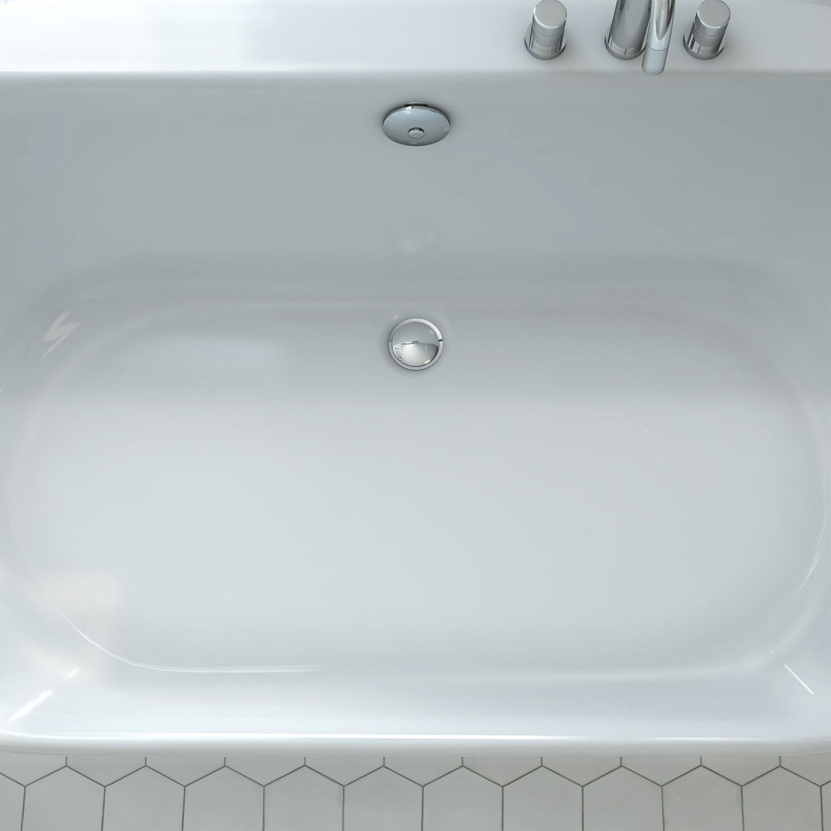 Caribbean 66 inch freestanding acrylic bathtub in gloss white, shown in a styled setting