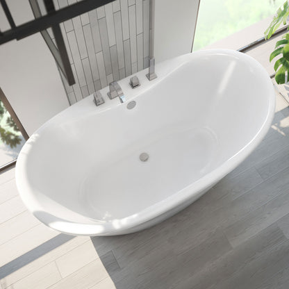 Caspian 60 inch freestanding acrylic bathtub in gloss white, shown in a styled setting