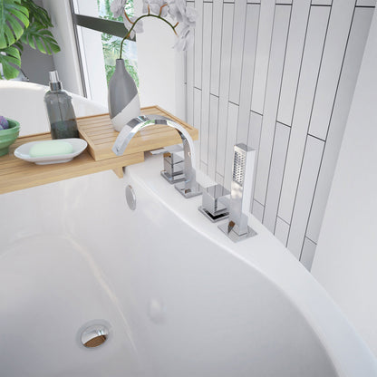 Caspian 60 inch freestanding acrylic bathtub in gloss white, shown in a styled setting