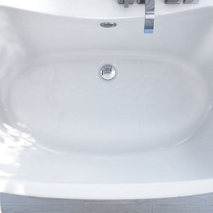 Caspian 60 inch freestanding acrylic bathtub in gloss white, shown in a styled setting