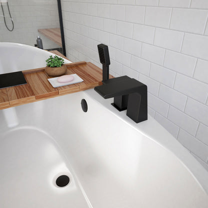 Caspian 66 inch freestanding acrylic bathtub in gloss white, shown in a styled setting