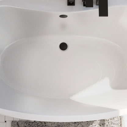 Caspian 66 inch freestanding acrylic bathtub in gloss white, shown in a styled setting