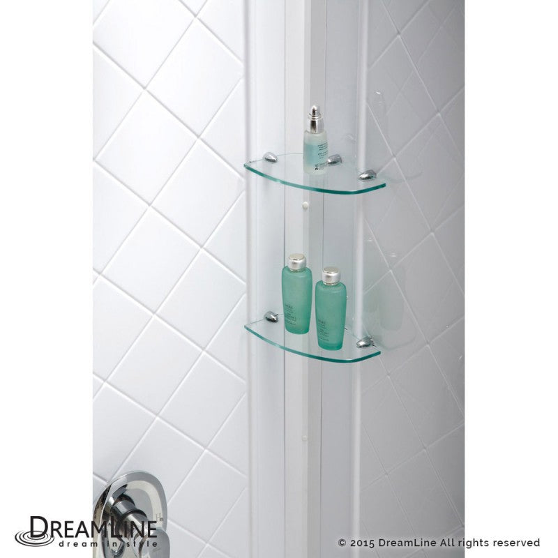 Cornerview Framed Corner Enclosure Center Sliding Shower Door Kit with Diamond Style Wall and White Shower Base Pan