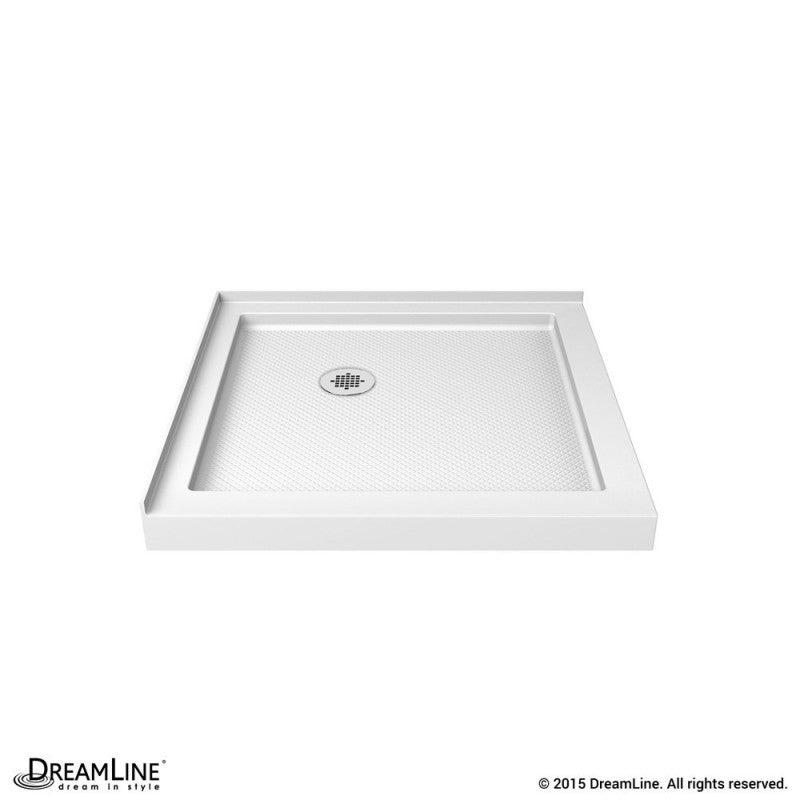 Cornerview Framed Corner Enclosure Center Sliding Shower Door Kit with Subway Style Wall and White Shower Base Pan
