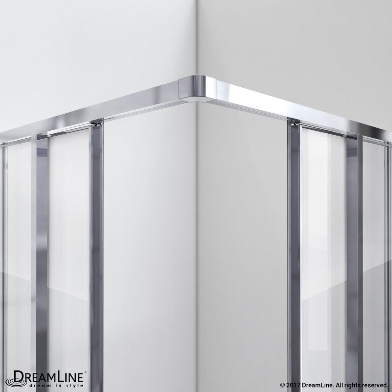 Cornerview Framed Corner Enclosure Center Sliding Shower Door Kit with White Shower Base Pan
