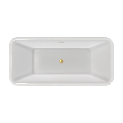 Crest 71 inch freestanding acrylic bathtub in gloss white with Brushed Brass drain