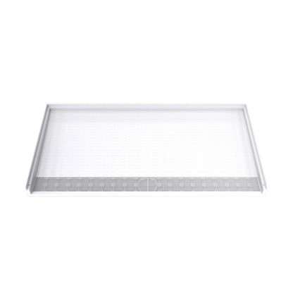 DreamStone barrier-free trench drain solid surface shower base pan 62 inch wide by 33 inch deep in White with front drain