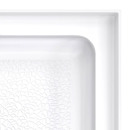 DreamStone double threshold corner solid surface shower base pan, close up of the corner and slip resistant floor