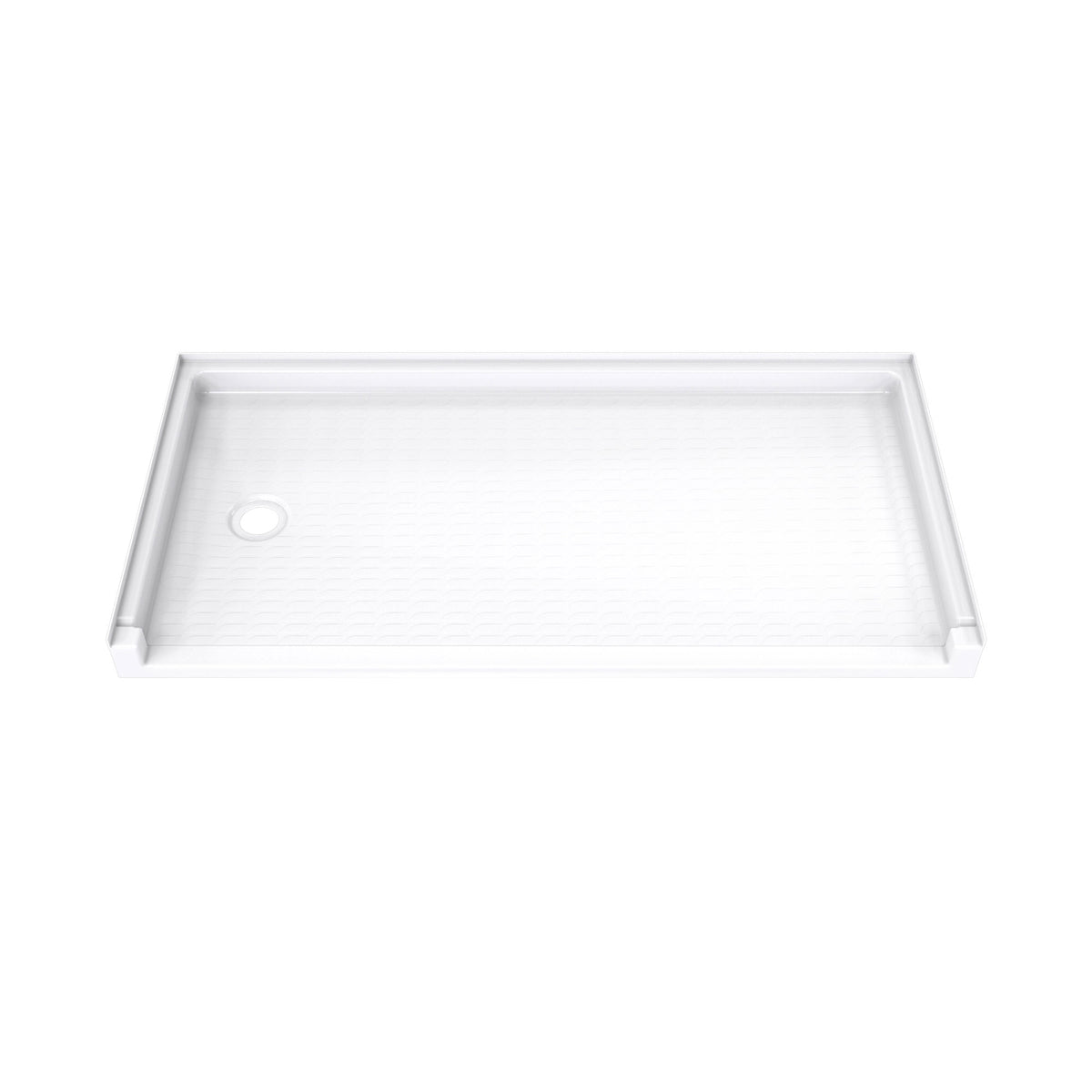 DreamStone low threshold ADA solid surface shower base pan 60 inch wide by 30 inch deep in White with left drain