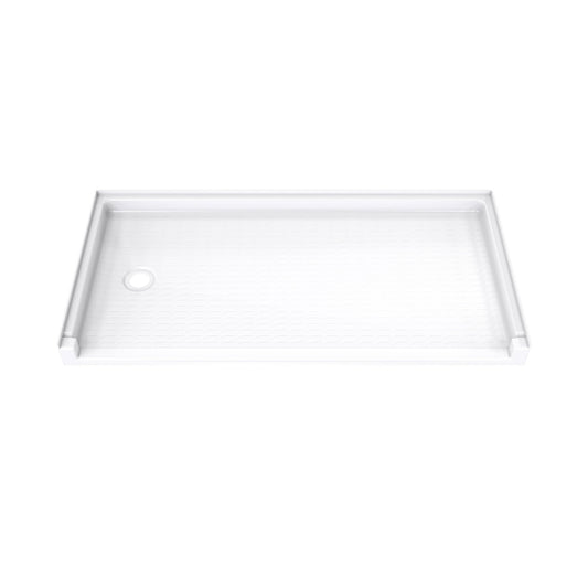 DreamStone low threshold ADA solid surface shower base pan 60 inch wide by 30 inch deep in White with left drain