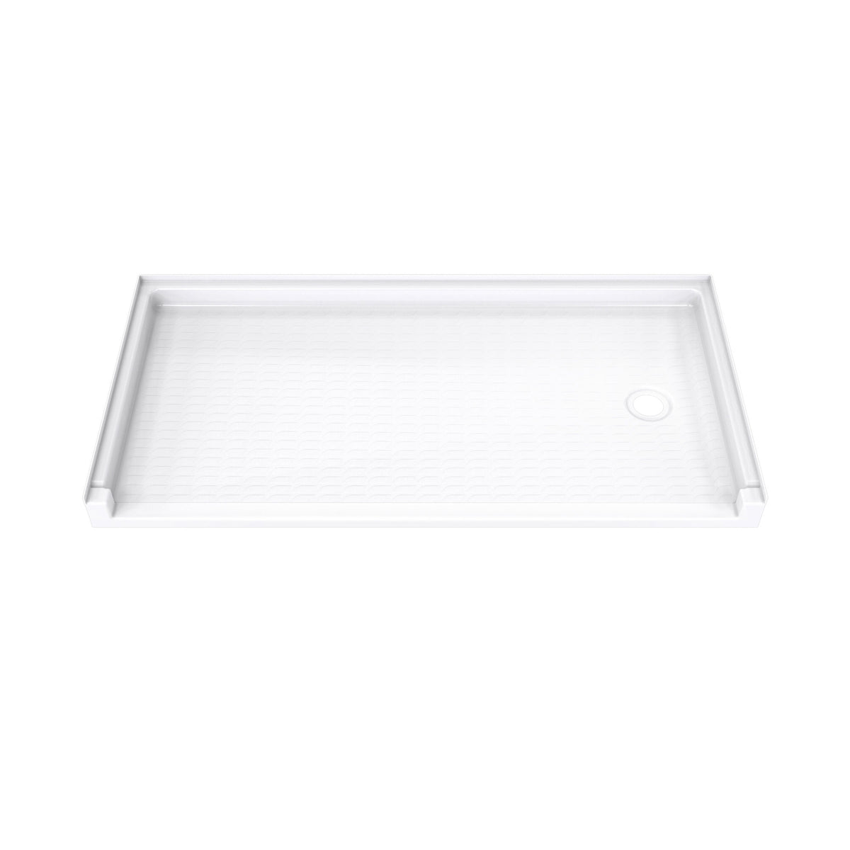 DreamStone low threshold ADA solid surface shower base pan 60 inch wide by 30 inch deep in White with right drain