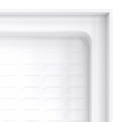 DreamStone low threshold ADA solid surface shower base pan, close up of the corner and slip resistant floor