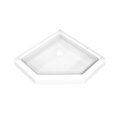 DreamStone neo-angle corner solid surface shower base pan 36 inch wide by 36 inch deep in White with corner drain